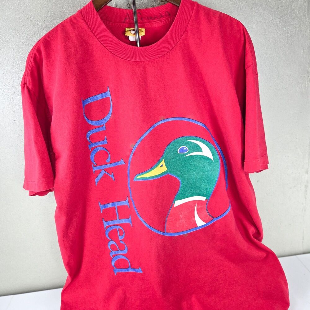 Vintage 1990s Duck Head Mallard Duck Graphic T-Shirt XL Red Outdoors